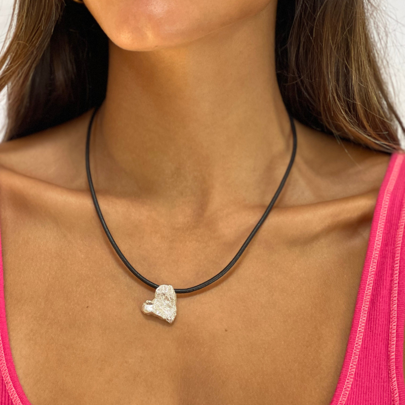 solid silver hammered heart